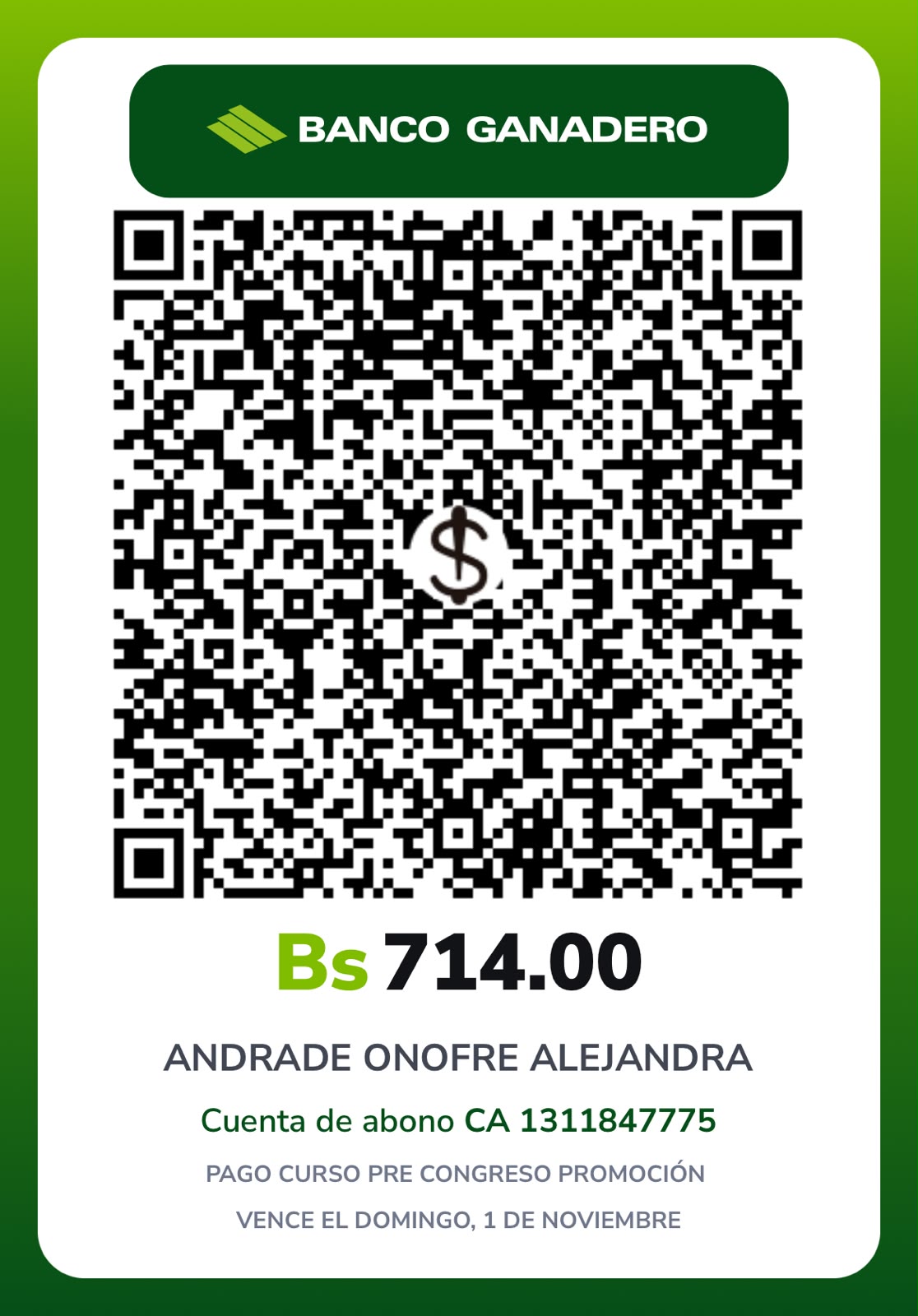 QR Pago Curso Pre-Congreso — Opción 2