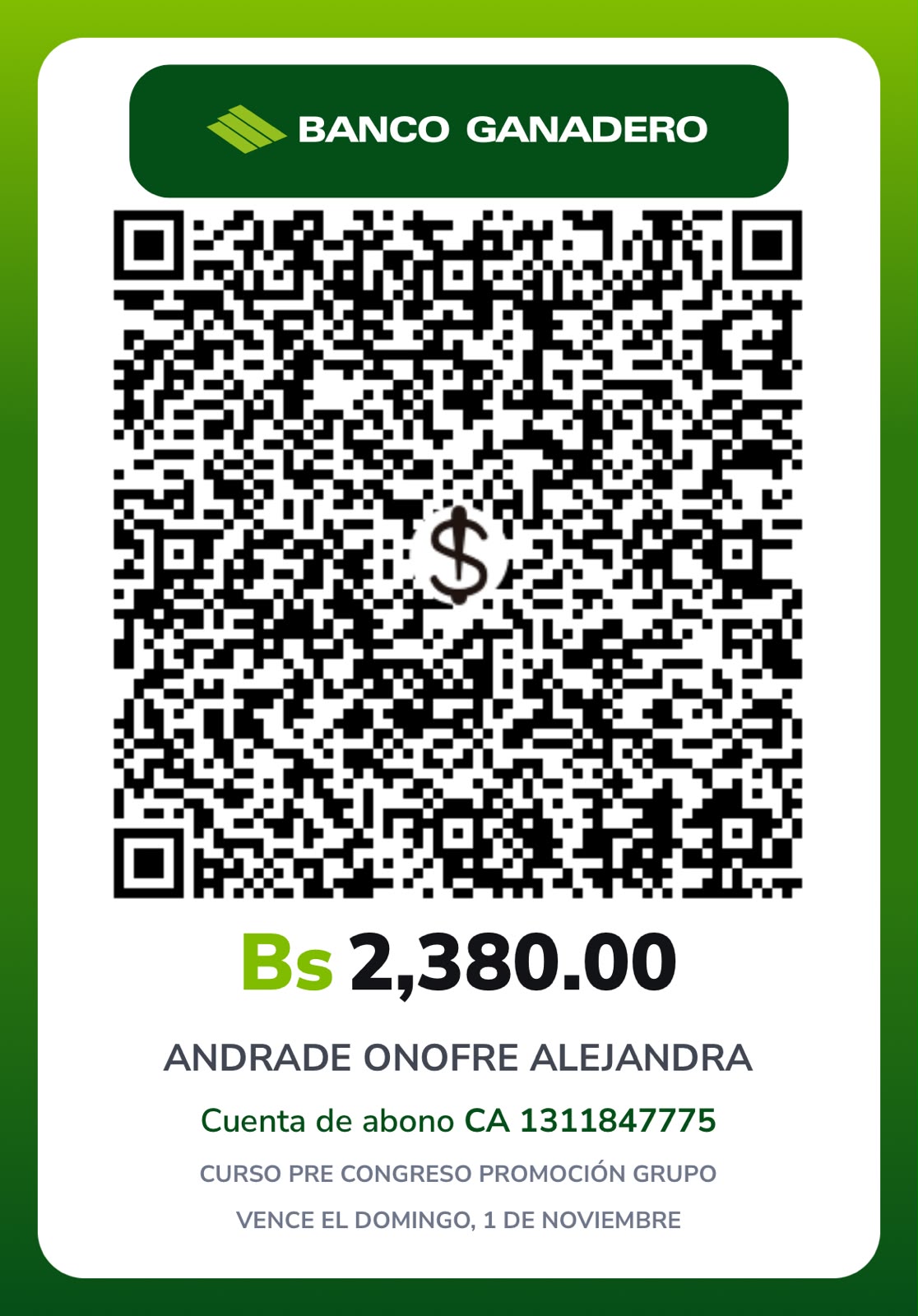 QR Pago Curso Pre-Congreso — Opción 3 (Grupo 4+1)